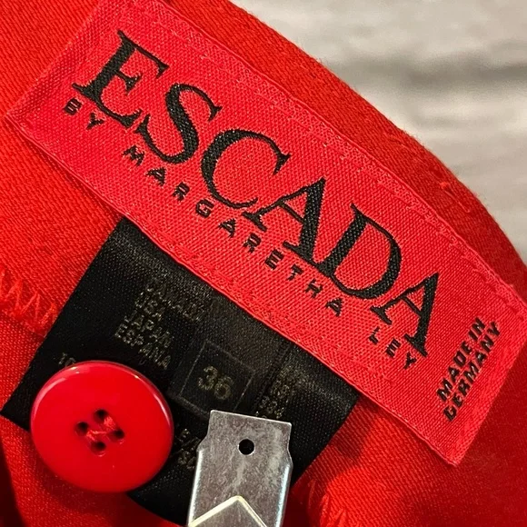 NWT Vintage Escada Women’s Euro 36 Bright Red Wool Blend Pleated Trousers - Picture 13 of 15